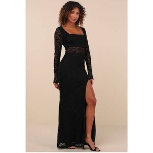 Lulus Sensationally Poised Black Lace Long Sleeve Maxi Dress Size Large New Tag
